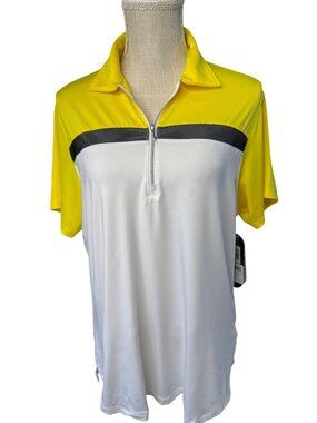 NWT Bermuda Sands Ladies Vibrant Yellow & White Golf Polo Shirt Size L